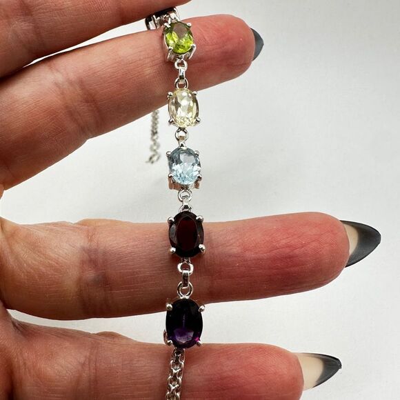 NWOT 7" Multi-gemstone bracelet in solid sterling silver! - Picture 7 of 14